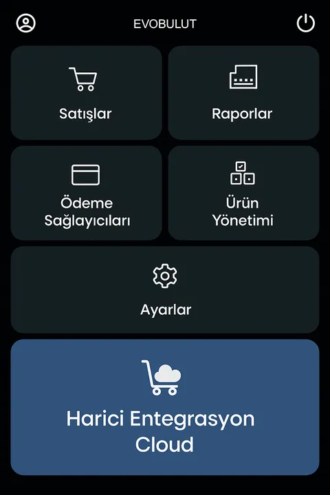 Pavo cihaz ana menüsü: Harici Entegrasyon Cloud düğmesi