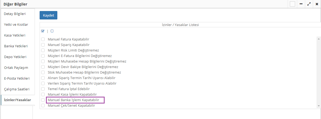 manuel banka işlemi kapatmak