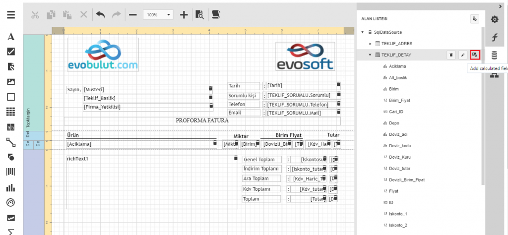Tasarımlara Toplam Tutar ve Miktar Bilgisi Ekleme