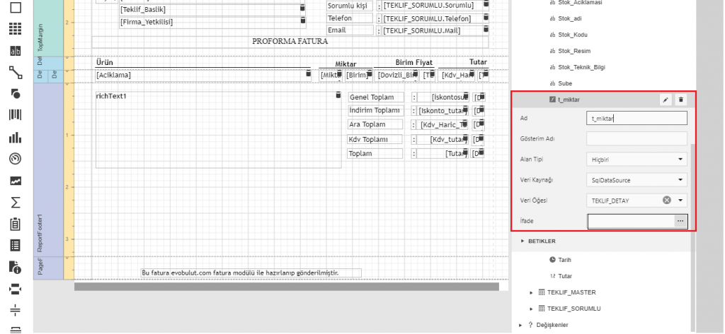 Tasarımlara Toplam Tutar ve Miktar Bilgisi Ekleme
