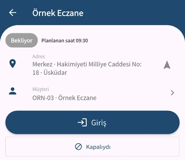 Girişten önce ziyaret ekranında Giriş ve Kapalıydı düğmeleri