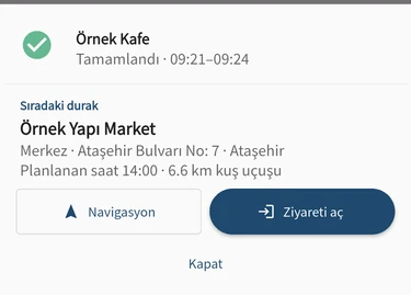 Çıkıştan sonra açılan Sıradaki durak penceresi