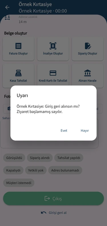 Girişi geri al onayı