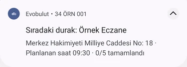 Android'de sefer sürerken bildirim alanındaki sefer bildirimi